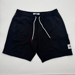 Tommy Hilfiger Jeans Mens Black Fleece Cargo Shorts XL Flag Logo Sweat Shorts
